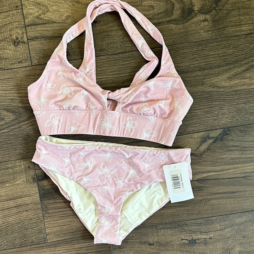 Pink Butterfly Print Bikini Set